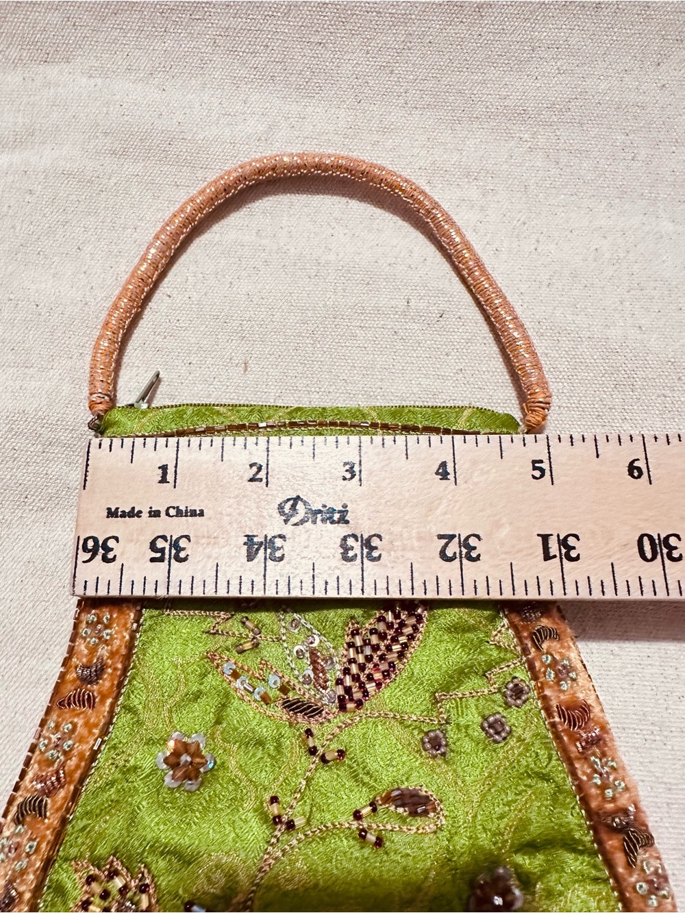 Vintage | Bag | Embroidered Green & Orange Beaded Handle Top-Handle Bag - Picture 3 of 9